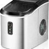 EUHOMY Nugget Ice Maker Countertop with Handle, Ready in 6 Mins, 34lbs Per Day, Removable Top Cover, Auto-Cleaning, Portable Sonic Ice Maker with Basket and Scoop, for Home/Party/RV/Camping (Black)