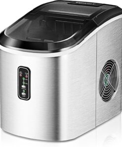 EUHOMY Nugget Ice Maker Countertop with Handle, Ready in 6 Mins, 34lbs Per Day, Removable Top Cover, Auto-Cleaning, Portable Sonic Ice Maker with Basket and Scoop, for Home/Party/RV/Camping (Black)