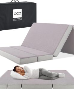 Best Choice Products 4in Portable Queen-Size Mattress, Tri-Fold Mattress for Camping, Guest, Toddler, Foam Plush w/Carry Case - Grey