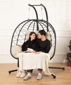 Double Egg Chair Hammock Swing Chair Foldable Hanging Loveseat UV Resistant Cushions