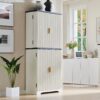 Fluted Pantry Cabinet, 72" Tall Modern Storage Cabinet with 4 Doors, Organizer, Drawer and Adjustable Shelves, Wood Cupboard for Kitchen, Dining Room, Living Room and Bathroom, Natural Oak