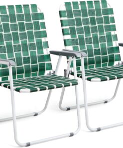 VINGLI Patio Lawn Webbed Folding Chairs Set of 2, Outdoor Beach Portable Lawn Chair Camping Chair Beach Chair