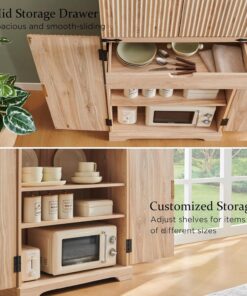 Alternative view of Fluted Pantry Cabinet, 72" Tall Modern Storage Cabinet with 4 Doors, Organizer, Drawer and Adjustable Shelves, Wood Cupboard