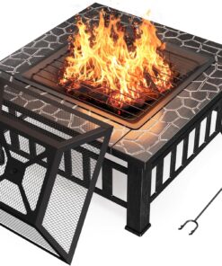 Devoko Outdoor Fire Pit, 32 Inch Firepit Table Metal Outdoor Fireplaces with Waterproof Cover for Outside Patio Camping