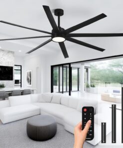 Alternative view of Modern Ceiling Fans with Lights, 72 Inch Ceiling Fan with Light and Remote, Bedroom Living Room Library Cafe Outdoor/Industrial,24W 3CCT Dimmable, 8 Blades 6 Speed Reversible Quiet DC Motor, Black