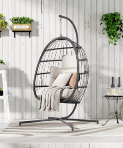 Alternative view of HWB Hanging Egg Chair Patio Wicker Hammock Egg Swing Chair with Cushion for Bedroom