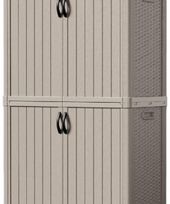 Devoko Outdoor Storage Cabinet 26 Cu Ft with Lockable Doors, Horizontal Storage Shed Waterproof Patio Tools Storage Box for Sofa Cushions, Gardening Tools and Accessories (White)