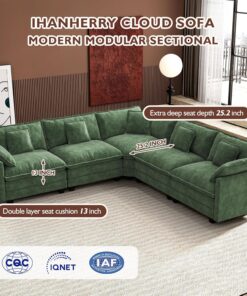 Alternative view of Ihanherry 146" U-Shaped Modern Sofa Modular Sectional Cloud Couch with 2 Ottoman, 6-Seat Chenille Deep Seat Sofa with 6 Pillows for Living Room, Bedroom and Apartment, Grey