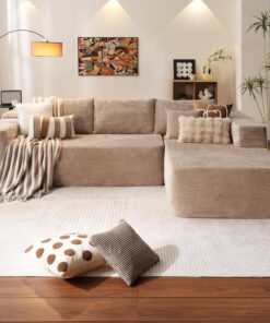 Alternative view of ovios 104" Cloud Sectional Couch with L-Shape Chaise,Modern Modular Sofa with Deep Seat, Upholstered Couches for Living Room Bedroom,No Assembly Required, Grey (Plush Corduroy Fabric)