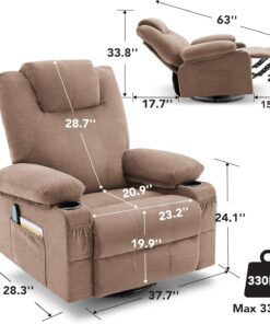 Alternative view of Oversized Swivel Rocker Recliner Chair with Heat and Massage, 360 Degree Swivel Rocking Single Sofa with Cup Holders and USB Port, Large Big Recliner Chair for Living Room (Leather, Brown)