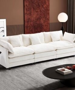 Ihanherry 146" U-Shaped Modern Sofa Modular Sectional Cloud Couch with 2 Ottoman, 6-Seat Chenille Deep Seat Sofa with 6 Pillows for Living Room, Bedroom and Apartment, Grey