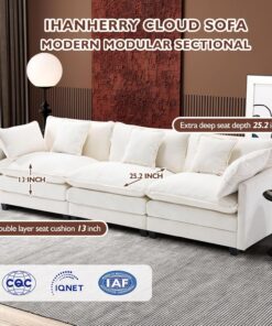 Alternative view of 111.4 Inch L-Shaped Modern Sofa Modular Cloud Sofa Ottoman 4-Seater Chenille Deep Seat Sofa