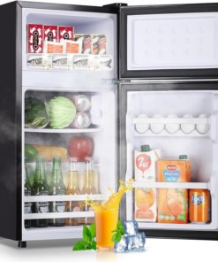 2.4 Cu.Ft Mini Fridge with Freezer & Double Door Small Tiny Size Refrigerator with 7 Temperature Control Knob Only Suitable for One Person Use Black