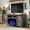 AMERLIFE Fireplace TV Stand with Sliding Barn Door for TVs up to 73", Farmhouse 63" Fireplace Entertainment Center with Storage Cabinets/Adjustable Shelves
