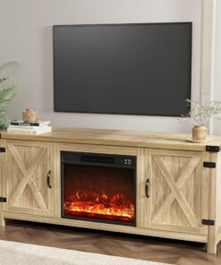 Alternative view of YESHOMY Fireplace TV Stand with Two Barn Doors and Storage Cabinets for Televisions up to 65+ Inch, Entertainment Center Console Table, Media Furniture for Living Room, 58 Inch
